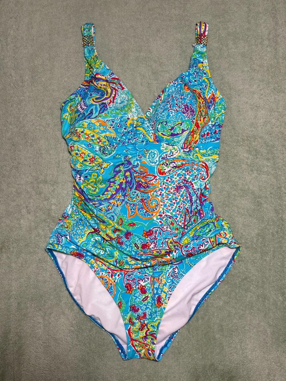 Lauren Ralph Lauren Maharaja Paisley Underwire One-Piece Swimsuit Blue 8